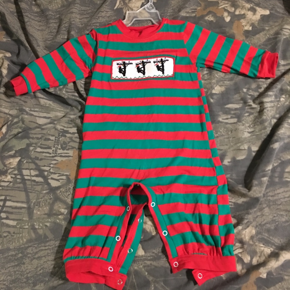 Smocking Dog Lineman Christmas Romper 9m